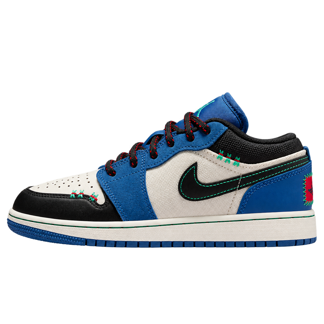 Air Jordan 1 Low — True Blue / Black / University Red / Kinetic Green / Chalk